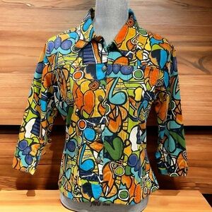 Mirror Image Wearable Art Fitted Button Front Colorful Abstract Jacket - Large